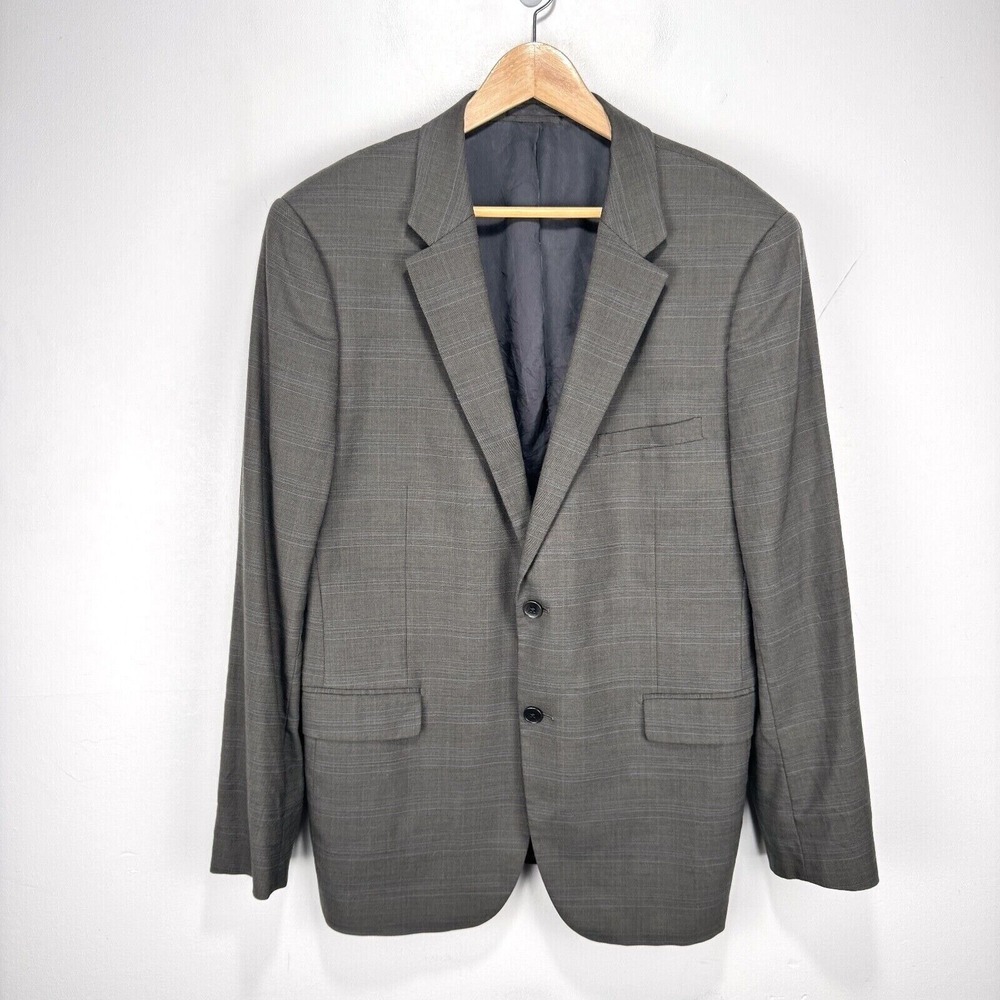 Theory Blazer Sport Coat Men 44R Gray‎ Brown Check Wool Stretch 2 Button Jacket